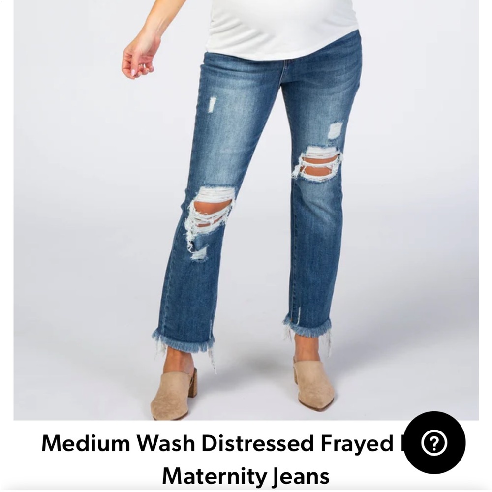 Pink blush maternity jeans size 31. Distressed with Frayed hem. Worn once!